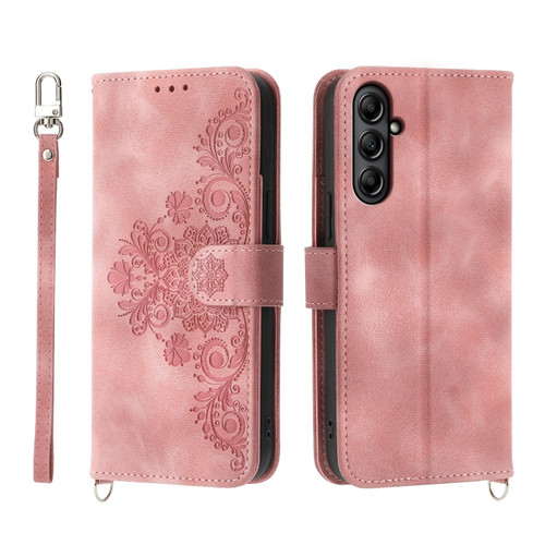 Samsung Galaxy A25 5G Skin-feel Flowers Embossed Wallet Leather Phone Case - Pink