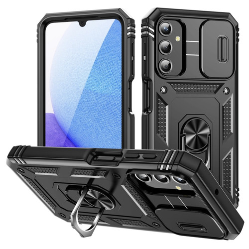 Samsung Galaxy A25 5G Sliding Camshield TPU + PC Phone Case with Holder - Black