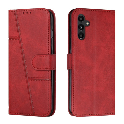 Samsung Galaxy A25 5G Stitching Calf Texture Buckle Leather Phone Case - Red