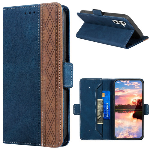 Samsung Galaxy A25 5G Stitching Side-Magnetic RFID Leather Phone Case - Royal Blue