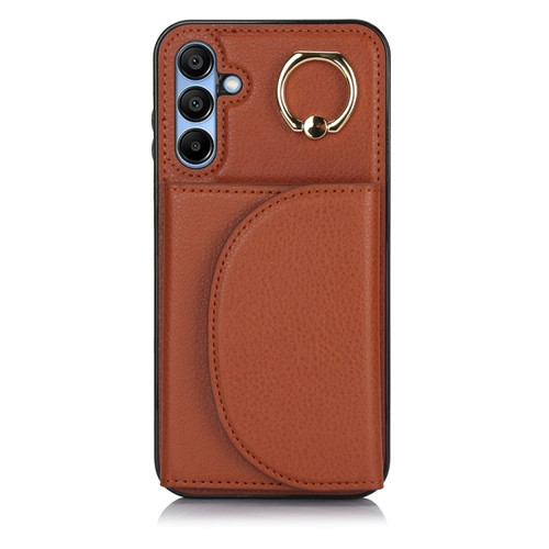 Samsung Galaxy A15 5G YM007 Ring Holder Card Bag Skin Feel Phone Case - Brown
