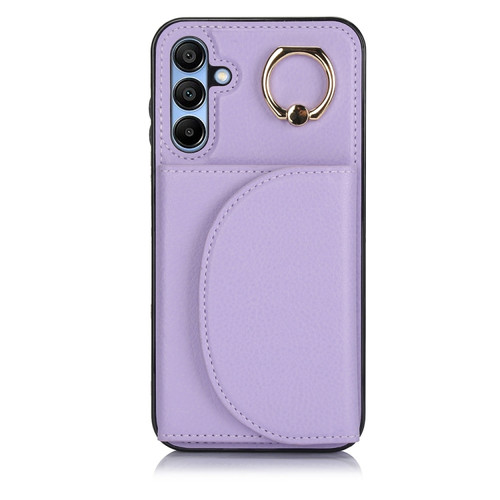 Samsung Galaxy A15 5G YM007 Ring Holder Card Bag Skin Feel Phone Case - Purple