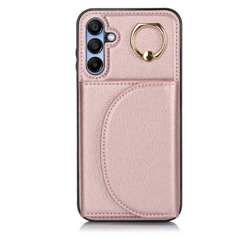 Samsung Galaxy A15 5G YM007 Ring Holder Card Bag Skin Feel Phone Case - Rose Gold