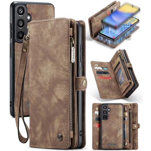 Samsung Galaxy A15 5G CaseMe 008 Multifunctional Zipper Wallet Leather Phone Case with Lanyard - Brown