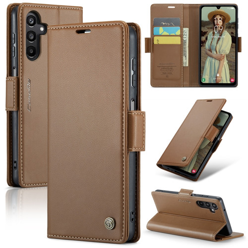 Samsung Galaxy A15 5G CaseMe 023 Butterfly Buckle Litchi Texture RFID Anti-theft Leather Phone Case - Brown