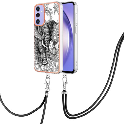 Samsung Galaxy A15 5G Electroplating Dual-side IMD Phone Case with Lanyard - Totem Elephant