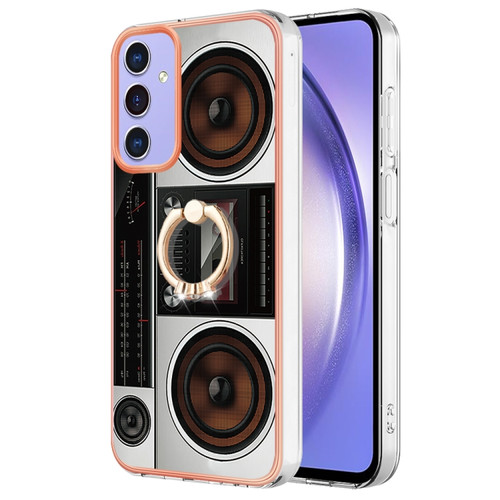 Samsung Galaxy A15 5G Electroplating Dual-side IMD Phone Case with Ring Holder - Retro Radio