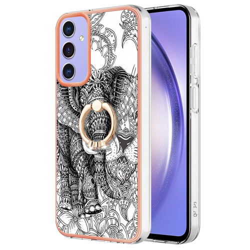 Samsung Galaxy A15 5G Electroplating Dual-side IMD Phone Case with Ring Holder - Totem Elephant