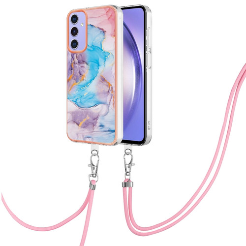 Samsung Galaxy A15 5G Electroplating IMD TPU Phone Case with Lanyard - Blue Marble