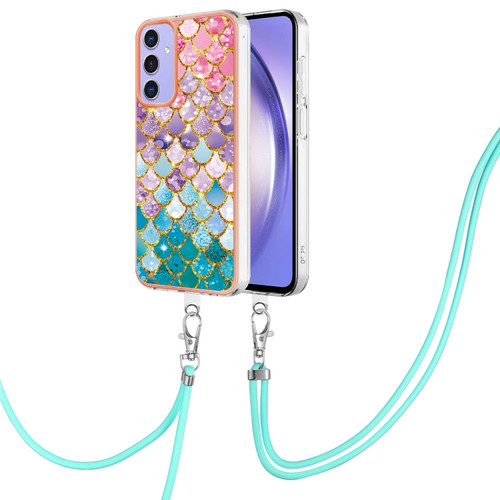 Samsung Galaxy A15 5G Electroplating IMD TPU Phone Case with Lanyard - Colorful Scales