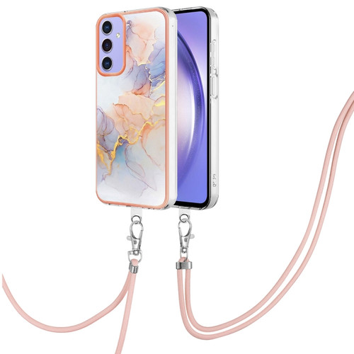 Samsung Galaxy A15 5G Electroplating IMD TPU Phone Case with Lanyard - White Marble