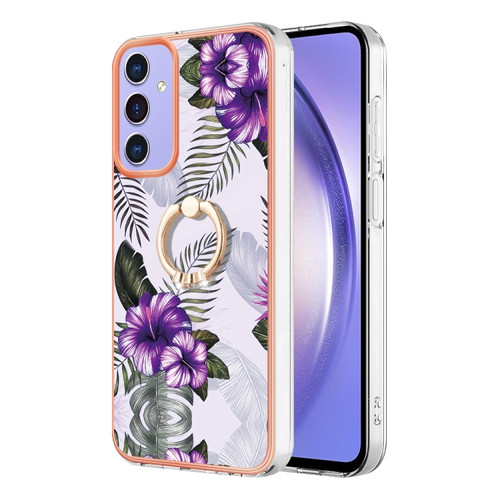 Samsung Galaxy A15 5G Electroplating IMD TPU Phone Case with Ring - Purple Flower