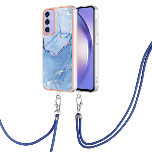 Samsung Galaxy A15 5G Electroplating Marble Dual-side IMD Phone Case with Lanyard - Blue 018