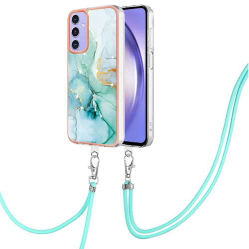 Samsung Galaxy A15 5G Electroplating Marble Dual-side IMD Phone Case with Lanyard - Green 003