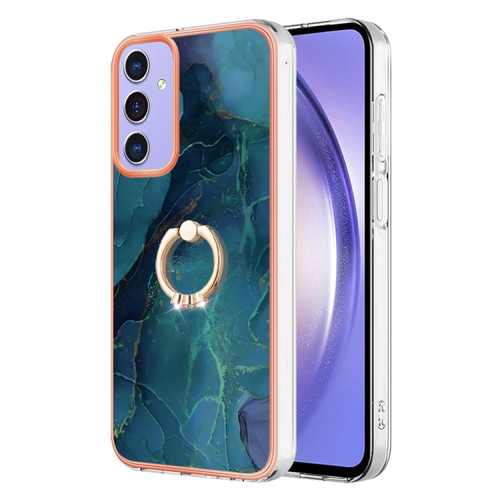 Samsung Galaxy A15 5G Electroplating Marble Dual-side IMD Phone Case with Ring - Green 017
