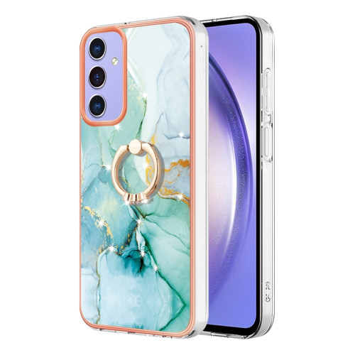 Samsung Galaxy A15 5G Electroplating Marble IMD TPU Phone Case with Ring Holder - Green 003