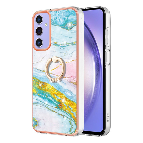 Samsung Galaxy A15 5G Electroplating Marble IMD TPU Phone Case with Ring Holder - Green 004