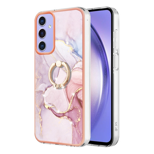 Samsung Galaxy A15 5G Electroplating Marble IMD TPU Phone Case with Ring Holder - Rose Gold 005