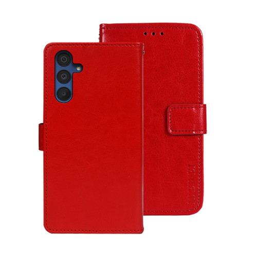 Samsung Galaxy A15 5G idewei Crazy Horse Texture Leather Phone Case - Red