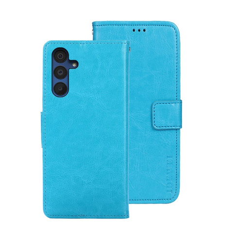 Samsung Galaxy A15 5G idewei Crazy Horse Texture Leather Phone Case - Sky Blue