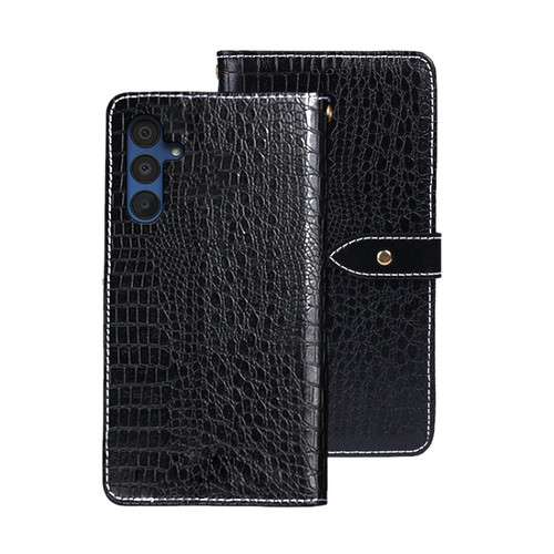 Samsung Galaxy A15 5G idewei Crocodile Texture Leather Phone Case - Black
