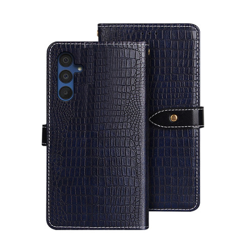 Samsung Galaxy A15 5G idewei Crocodile Texture Leather Phone Case - Dark Blue