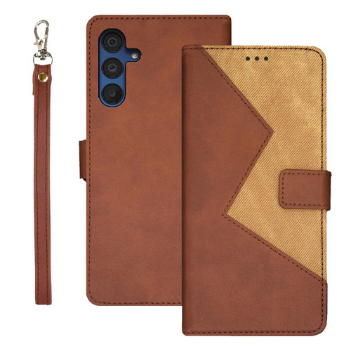 Samsung Galaxy A15 5G idewei Two-color Splicing Leather Phone Case - Brown
