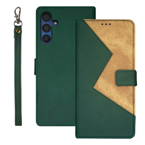 Samsung Galaxy A15 5G idewei Two-color Splicing Leather Phone Case - Green