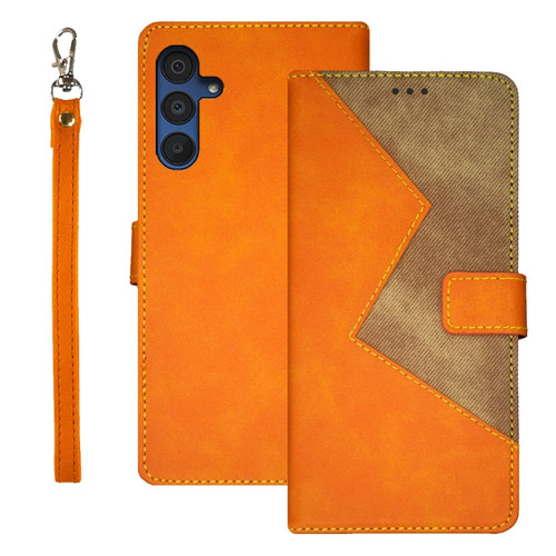 Samsung Galaxy A15 5G idewei Two-color Splicing Leather Phone Case - Orange