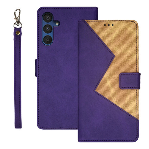 Samsung Galaxy A15 5G idewei Two-color Splicing Leather Phone Case - Purple