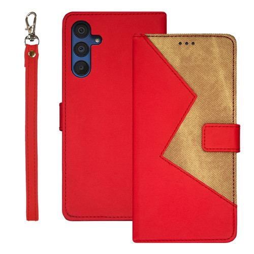 Samsung Galaxy A15 5G idewei Two-color Splicing Leather Phone Case - Red