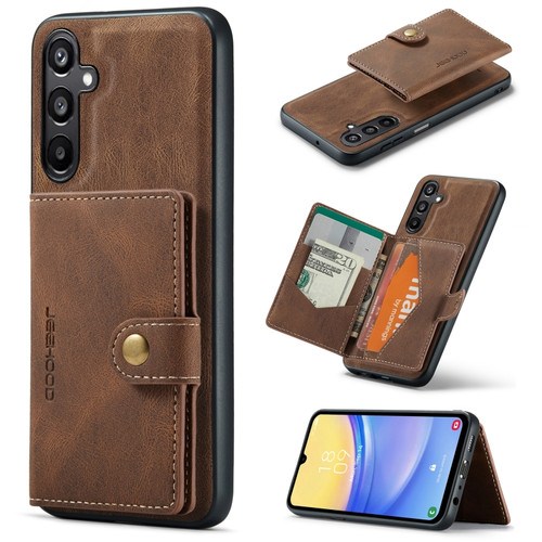 Samsung Galaxy A15 5G JEEHOOD J01 Retro Magnetic Detachable Wallet Phone Case - Brown