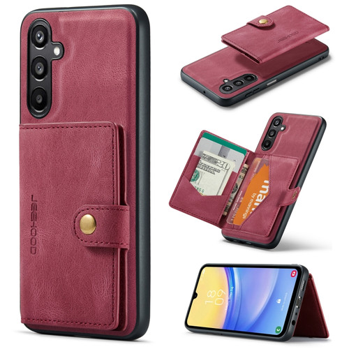 Samsung Galaxy A15 5G JEEHOOD J01 Retro Magnetic Detachable Wallet Phone Case - Red