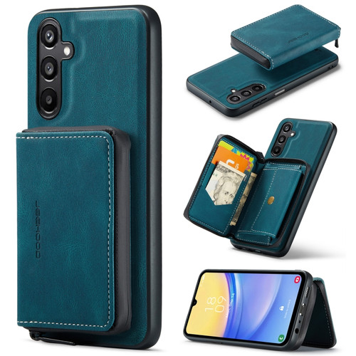Samsung Galaxy A15 5G JEEHOOD Magnetic Zipper Horizontal Flip Leather Phone Case - Blue