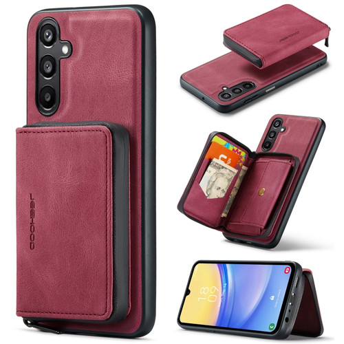 Samsung Galaxy A15 5G JEEHOOD Magnetic Zipper Horizontal Flip Leather Phone Case - Red