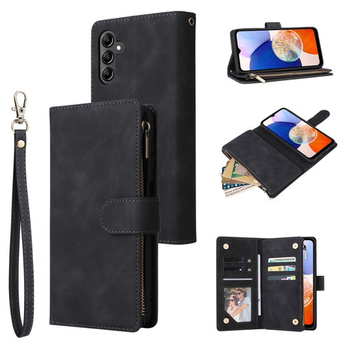 Samsung Galaxy A15 5G Multifunctional Frosted Zipper Wallet Leather Phone Case - Black