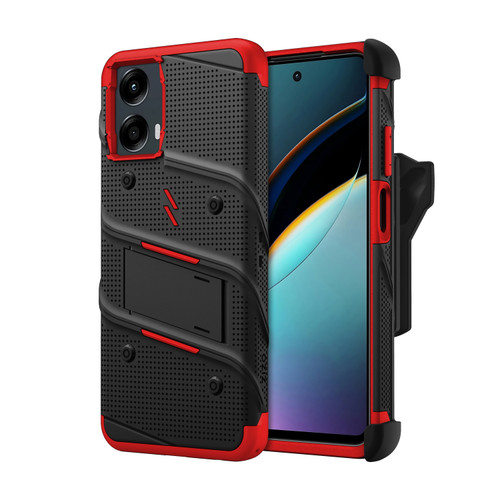 ZIZO BOLT Bundle Moto G 5G (2024) Case with TempeBlack / Red Glass - Black / Red