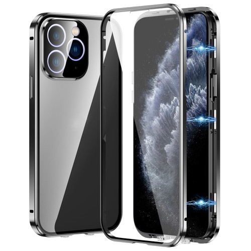 Fusion360 iPhone 11 Pro Max Magnetic Double-buckle HD Tempered Glass Phone Case - Black