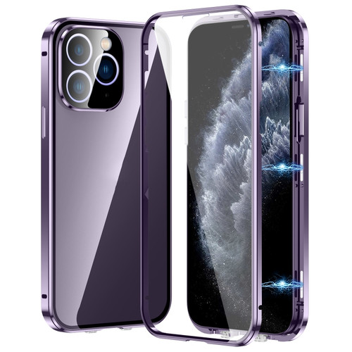 Fusion360 iPhone 11 Pro Max Magnetic Double-buckle HD Tempered Glass Phone Case - Purple