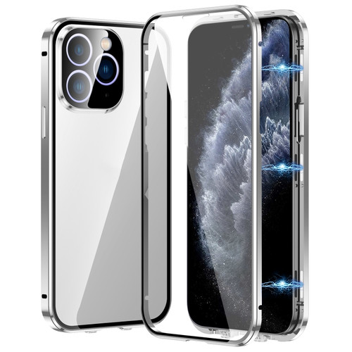 Fusion360 iPhone 11 Pro Max Magnetic Double-buckle HD Tempered Glass Phone Case - Silver