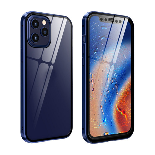 Fusion360 iPhone 12 / 12 Pro Double Sides Tempered Glass Magnetic Adsorption Metal Frame HD Screen Case - Blue