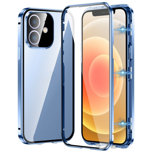 Fusion360 iPhone 12 Magnetic Double-buckle HD Tempered Glass Phone Case - Blue