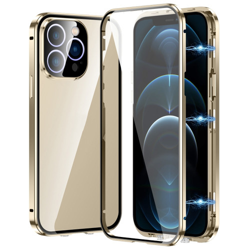 Fusion360 iPhone 12 Pro Magnetic Double-buckle HD Tempered Glass Phone Case - Gold