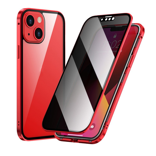 Fusion360 iPhone 13 Anti-peeping Magnetic Metal Frame Double-sided Tempered Glass Phone Case - Red