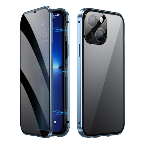 Fusion360 iPhone 13 Dual-Lock Anti-peeping Glass 360 Full Body Frosted Magnetic Phone Case - Sierra Blue