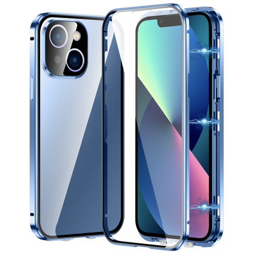 Fusion360 iPhone 13 Magnetic Double-buckle HD Tempered Glass Phone Case - Blue