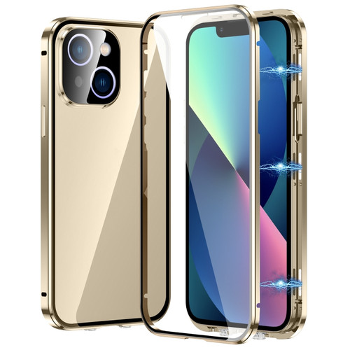 Fusion360 iPhone 13 Magnetic Double-buckle HD Tempered Glass Phone Case - Gold