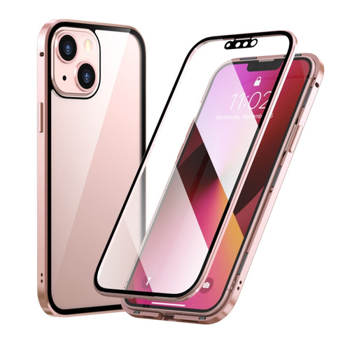 Fusion360 iPhone 13 mini HD Magnetic Metal Frame Double-sided Tempered Glass Phone Case  - Pink