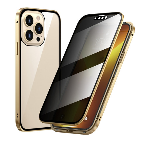 Fusion360 iPhone 13 Pro Max Anti-peeping Magnetic Metal Frame Double-sided Tempered Glass Phone Case  - Gold