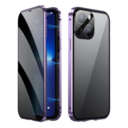 Fusion360 iPhone 14 Dual-Lock Anti-peeping Glass 360 Full Body Frosted Magnetic Phone Case - Deep Purple